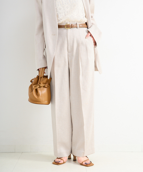 B.C STOCK（ベーセーストック）の「手洗い可 / リネンライク2タックパンツ（スラックス・レディース・アイボリー/カーキ・SMALL/MEDIUM）」の6枚目の写真