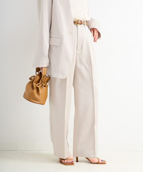 B.C STOCK（ベーセーストック）の「手洗い可 / リネンライク2タックパンツ（スラックス・レディース・アイボリー/カーキ・SMALL/MEDIUM）」の7枚目の写真