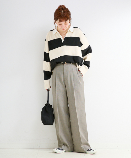 B.C STOCK（ベーセーストック）の「手洗い可 / リネンライク2タックパンツ（スラックス・レディース・アイボリー/カーキ・SMALL/MEDIUM）」の10枚目の写真