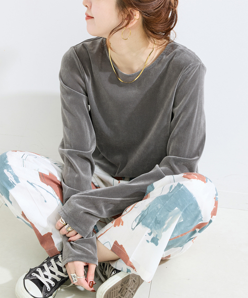 B.C STOCK（ベーセーストック）の「ウォッシャブル / フロッキーメッシュロンTEE（Tシャツ/カットソー・レディース・グレー/ホワイト/イエロー・FREE）」の3枚目の写真