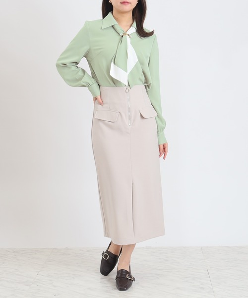 ASTORIA ODIER（アストリアオディール）の「金具付配色ボウタイブラウス（シャツ/ブラウス・レディース・ホワイト/ライトグレー/ベージュ/ミント・MEDIUM）」の12枚目の写真