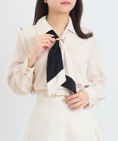 ASTORIA ODIER（アストリアオディール）の「金具付配色ボウタイブラウス（シャツ/ブラウス・レディース・ホワイト/ライトグレー/ベージュ/ミント・MEDIUM）」の13枚目の写真