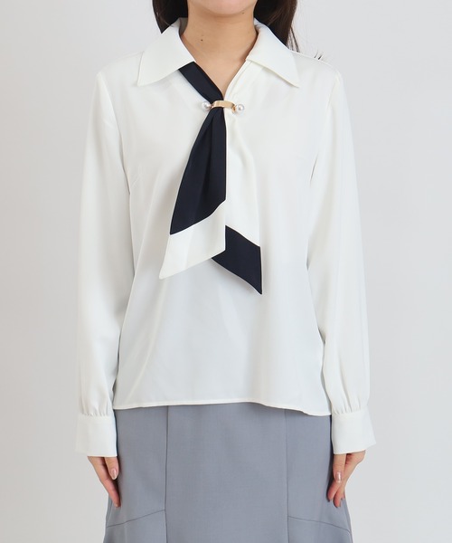 ASTORIA ODIER（アストリアオディール）の「金具付配色ボウタイブラウス（シャツ/ブラウス・レディース・ホワイト/ライトグレー/ベージュ/ミント・MEDIUM）」の21枚目の写真