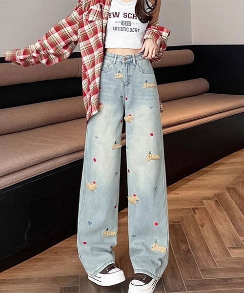 gossip!ロサンゼルス(ゴシップロサンゼルス)の「キュートステッチデザイン ワイドデニムパンツ(デニムパンツ・レディース・ブルー・S/M)」の2枚目の写真