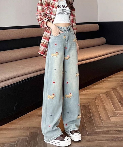 gossip!ロサンゼルス(ゴシップロサンゼルス)の「キュートステッチデザイン ワイドデニムパンツ(デニムパンツ・レディース・ブルー・S/M)」の3枚目の写真