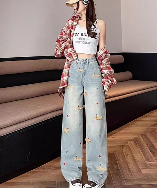 gossip!ロサンゼルス(ゴシップロサンゼルス)の「キュートステッチデザイン ワイドデニムパンツ(デニムパンツ・レディース・ブルー・S/M)」の5枚目の写真