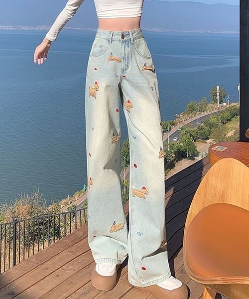 gossip!ロサンゼルス(ゴシップロサンゼルス)の「キュートステッチデザイン ワイドデニムパンツ(デニムパンツ・レディース・ブルー・S/M)」の10枚目の写真