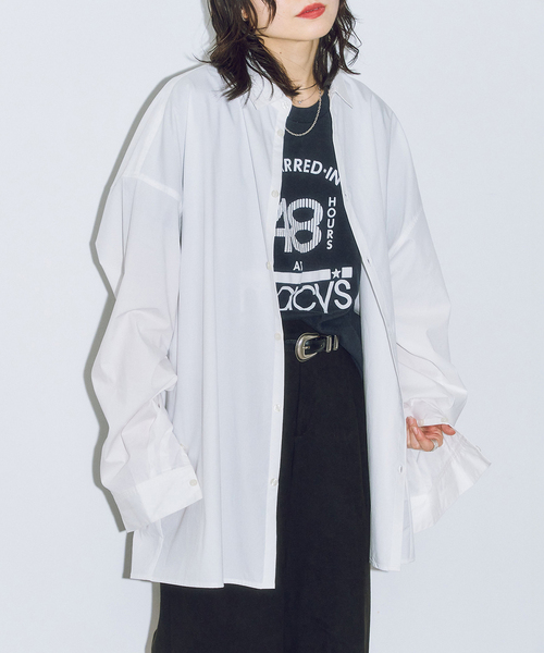 CITYSHOP（シティーショップ）の「OVERシャツ（シャツ/ブラウス・レディース・ホワイト/ブラック・FREE）」の8枚目の写真