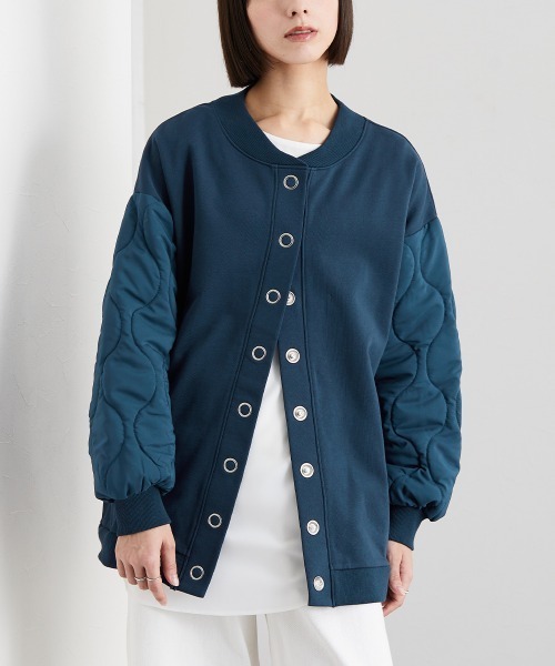 Soiunique（スワユニーク）の「キルティング袖切替ゆったりサイズ裏毛ジャケット ［Soiunique］（カバーオール・レディース・ブラック/ネイビー・M～Ｌ/L～LL）」の12枚目の写真