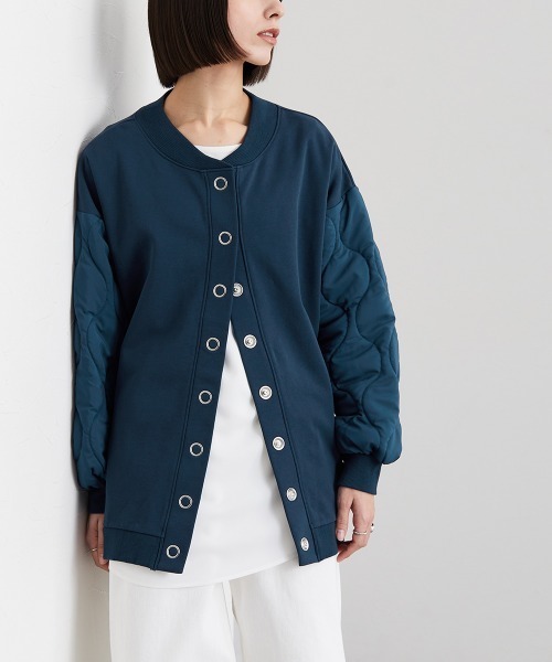 Soiunique（スワユニーク）の「キルティング袖切替ゆったりサイズ裏毛ジャケット ［Soiunique］（カバーオール・レディース・ブラック/ネイビー・M～Ｌ/L～LL）」の13枚目の写真