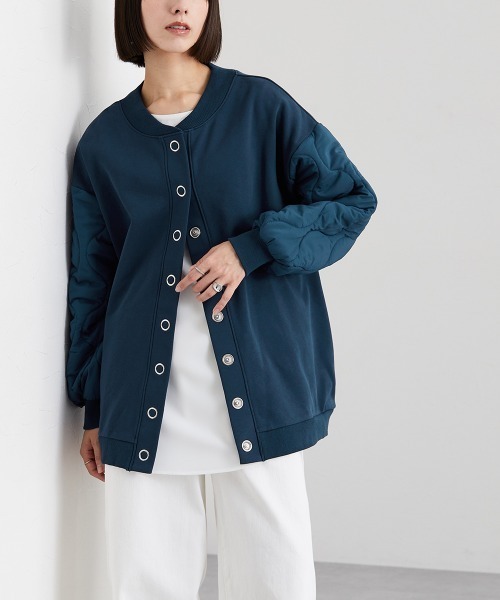 Soiunique（スワユニーク）の「キルティング袖切替ゆったりサイズ裏毛ジャケット ［Soiunique］（カバーオール・レディース・ブラック/ネイビー・M～Ｌ/L～LL）」の15枚目の写真