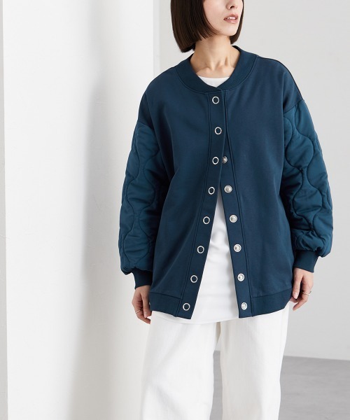 Soiunique（スワユニーク）の「キルティング袖切替ゆったりサイズ裏毛ジャケット ［Soiunique］（カバーオール・レディース・ブラック/ネイビー・M～Ｌ/L～LL）」の16枚目の写真