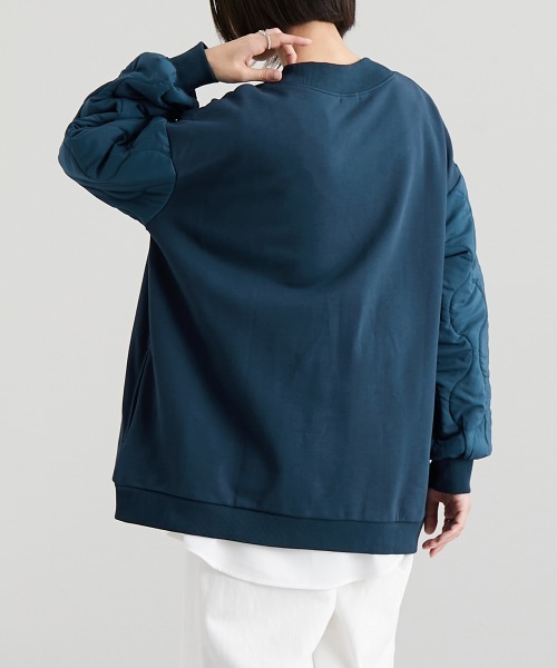 Soiunique（スワユニーク）の「キルティング袖切替ゆったりサイズ裏毛ジャケット ［Soiunique］（カバーオール・レディース・ブラック/ネイビー・M～Ｌ/L～LL）」の4枚目の写真