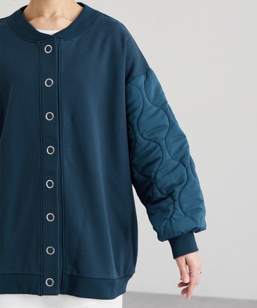 Soiunique（スワユニーク）の「キルティング袖切替ゆったりサイズ裏毛ジャケット ［Soiunique］（カバーオール・レディース・ブラック/ネイビー・M～Ｌ/L～LL）」の6枚目の写真