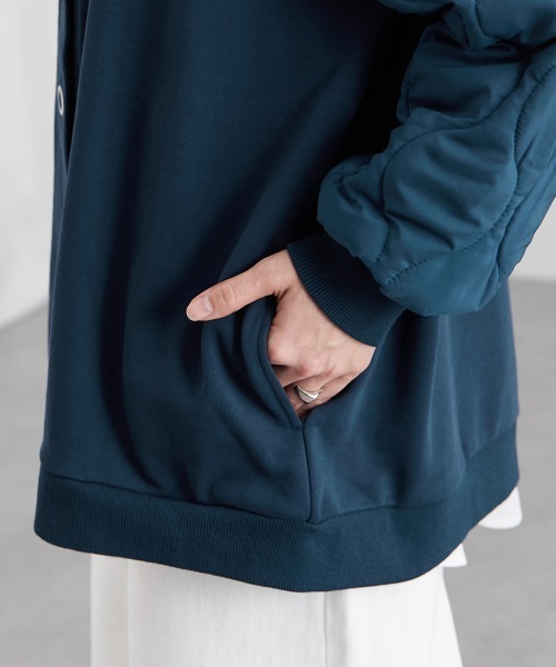 Soiunique（スワユニーク）の「キルティング袖切替ゆったりサイズ裏毛ジャケット ［Soiunique］（カバーオール・レディース・ブラック/ネイビー・M～Ｌ/L～LL）」の7枚目の写真