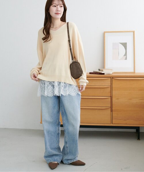 DISCOAT（ディスコート）の「【SS先行予約】裾レース切替キャミ（キャミソール・レディース・オフホワイト/ブラック・FREE）」の4枚目の写真