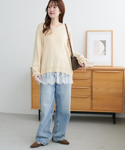 DISCOAT（ディスコート）の「【SS先行予約】裾レース切替キャミ（キャミソール・レディース・オフホワイト/ブラック・FREE）」の5枚目の写真