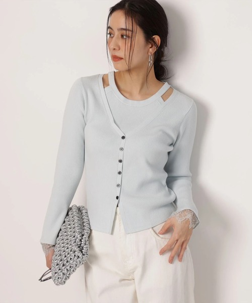 Arpege story 袖口レースレイヤード風ニット　ピンク　タグ付き新品 Arpege story 袖口レースレイヤード風ニット 【公式通販】