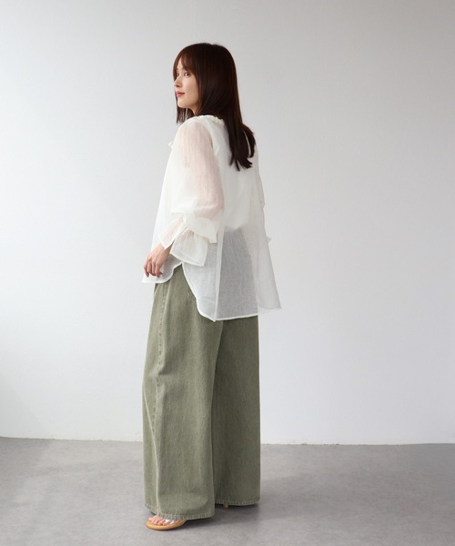 Three Four Time（ｽﾘｰﾌｫｰﾀｲﾑ）の「ギャーザーリボンカラーブラウス（シャツ/ブラウス・レディース・ブラック/ホワイト/イエロー・FREE）」の8枚目の写真