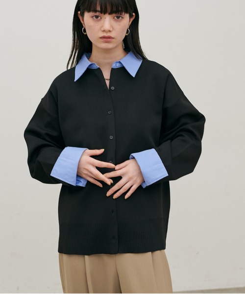 LARUTA（ラルータ）の「【LARUTA】ポリ100シャツレイヤード風カーデ（カーディガン/ボレロ・レディース・グレー/ブラック・FREE）」の4枚目の写真