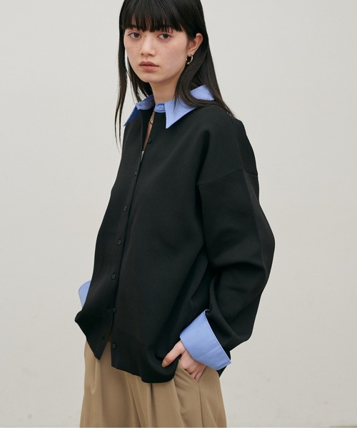 LARUTA（ラルータ）の「【LARUTA】ポリ100シャツレイヤード風カーデ（カーディガン/ボレロ・レディース・グレー/ブラック・FREE）」の3枚目の写真