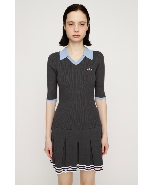 SLY(スライ)の「FILA x SLY BOX PLEATS S/OP フィラスライボックスプリーツショートワンピース 春服(ワンピース・レディース・ネイビー/杢グレー・1/2)」の6枚目の写真