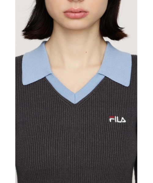 SLY(スライ)の「FILA x SLY BOX PLEATS S/OP フィラスライボックスプリーツショートワンピース 春服(ワンピース・レディース・ネイビー/杢グレー・1/2)」の10枚目の写真