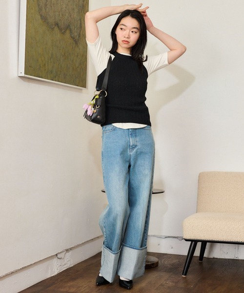 mysty woman（ミスティウーマン）の「テレコキリカエカットソー5S　659811（Tシャツ/カットソー・レディース・ブラック/オフホワイト/グレー・FREE）」の7枚目の写真