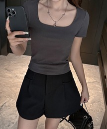 コットン スクエアネック ストレッチTシャツ