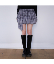 Balloon Check Belted Miniskirt [Black]