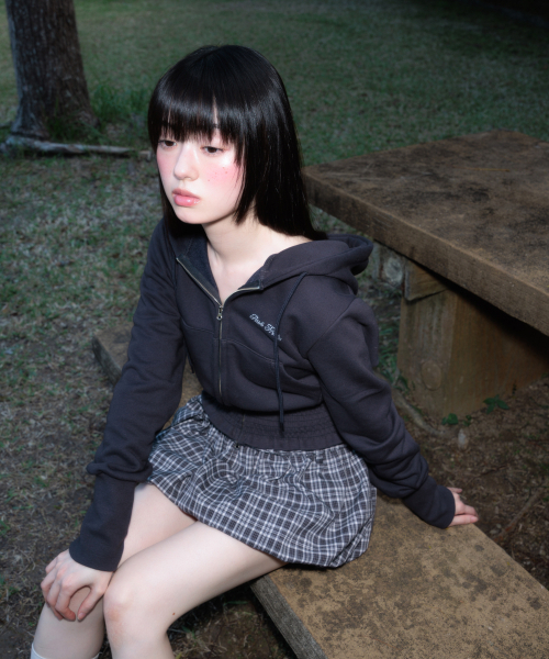 Balloon Check Belted Miniskirt [Black]