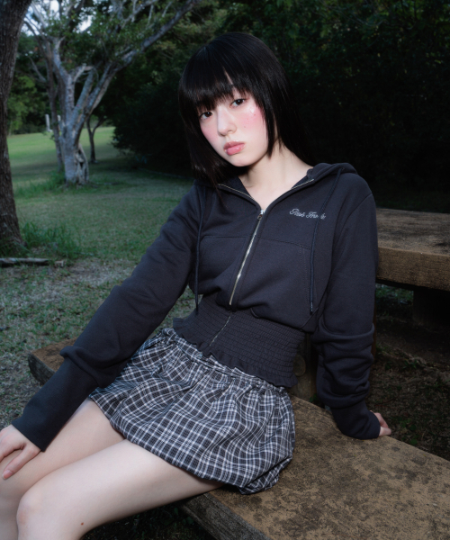 Balloon Check Belted Miniskirt [Black]