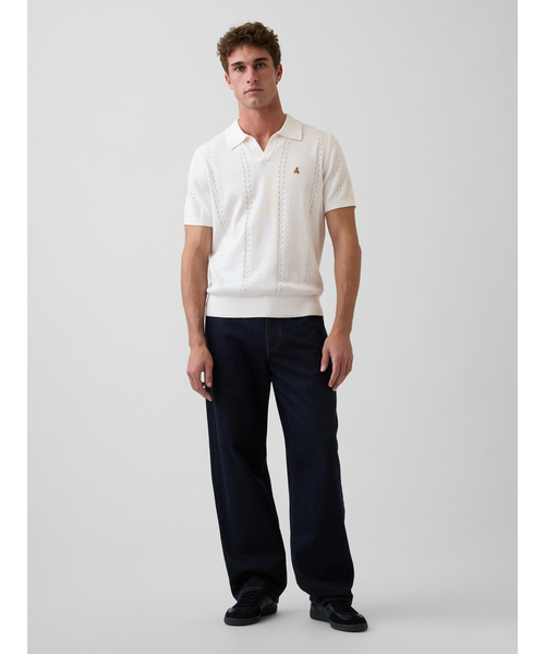GAP(ギャップ)の「リラックス ジョニーカラー ポインテール ニットシャツ(ポロシャツ・メンズ・ネイビー/オフホワイト・XL/L/M/S/XS)」の4枚目の写真