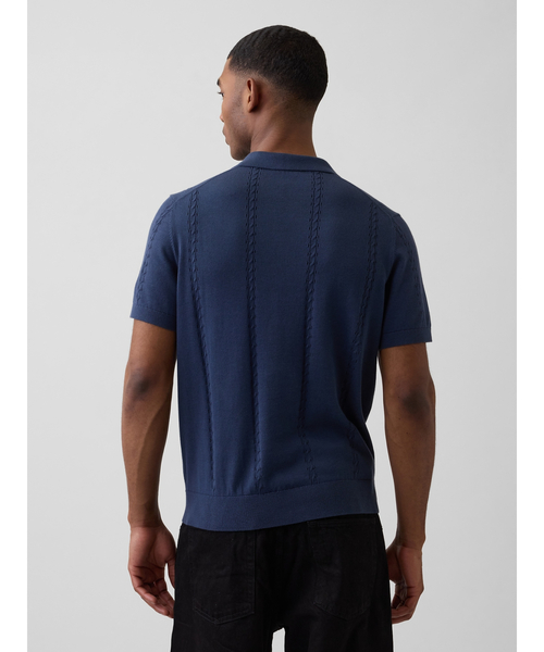 GAP(ギャップ)の「リラックス ジョニーカラー ポインテール ニットシャツ(ポロシャツ・メンズ・ネイビー/オフホワイト・XL/L/M/S/XS)」の5枚目の写真