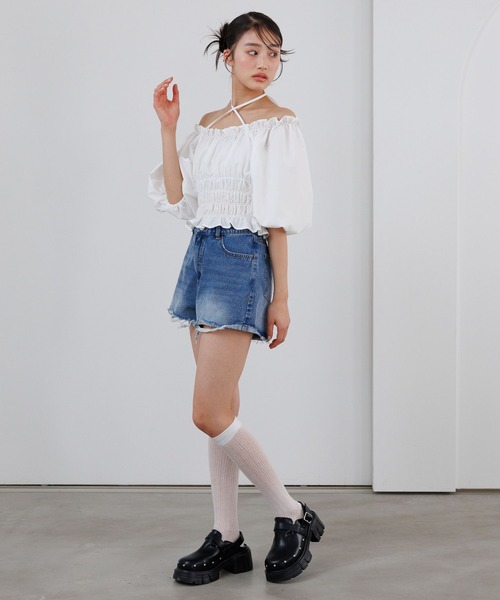 repipi armario（レピピ アルマリオ）の「ダメージデニムショートパンツ（デニムパンツ・キッズ・ブルー/ブラック/ライトブルー/ピンク・SMALL/MEDIUM/LARGE）」の22枚目の写真