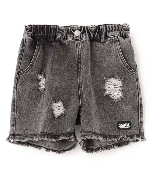 X-girl Stages（エックスガールステージス）の「バックロゴ クラッシュデニムショートパンツ（その他パンツ・キッズ・ブラック/ライトブルー・110cm/100cm/120cm）」の2枚目の写真