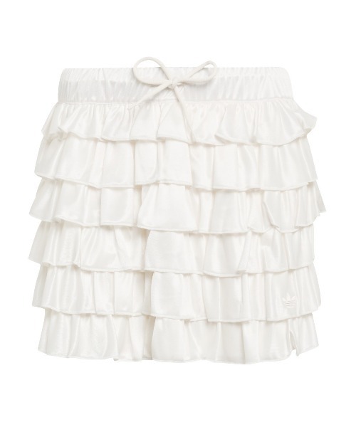 adidas(アディダス)の「adidas originals LACE RUFFLE MINI SKIRT(アディダスオリジナルス レース フリル ミニスカート)(スカート・レディース・ブラック/ホワイト系・LARGE/MEDIUM/SMALL)」の3枚目の写真