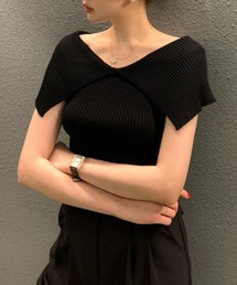 ビッグカラーリブニットトップス 【オフィスカジュアル】【きれいめカジュアル】 レディース韓国風