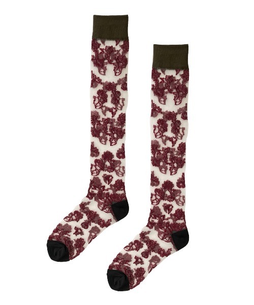 FAKUI(ファクイ)の「3COLOR FLOWER SEE-THROUGH SOCKS / 3カラー花柄シースルーソックス(ソックス/靴下・レディース・ボルドー/ブルー・22.0~24.0cm)」の4枚目の写真