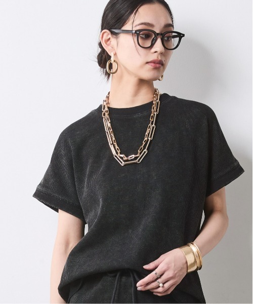 CHIC STYLE（シックスタイル）の「【セットアップ対応】ヴィンテージ加工サーマルフレンチスリーブカットソー＜大きいサイズ有＞シックスタイル（Tシャツ/カットソー・レディース・ブラウン系/スミクロ・3L/LL/L/M/5L/4L）」の2枚目の写真