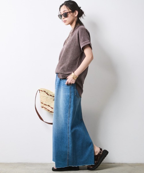 CHIC STYLE（シックスタイル）の「【セットアップ対応】ヴィンテージ加工サーマルフレンチスリーブカットソー＜大きいサイズ有＞シックスタイル（Tシャツ/カットソー・レディース・ブラウン系/スミクロ・3L/LL/L/M/5L/4L）」の21枚目の写真