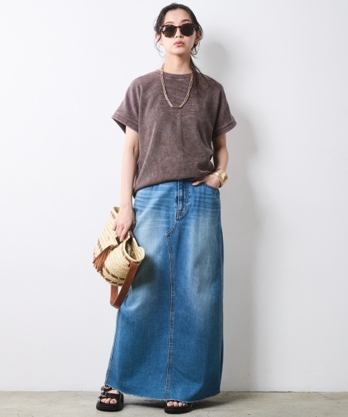 CHIC STYLE（シックスタイル）の「【セットアップ対応】ヴィンテージ加工サーマルフレンチスリーブカットソー＜大きいサイズ有＞シックスタイル（Tシャツ/カットソー・レディース・ブラウン系/スミクロ・3L/LL/L/M/5L/4L）」の22枚目の写真