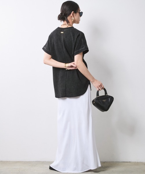 CHIC STYLE（シックスタイル）の「【セットアップ対応】ヴィンテージ加工サーマルフレンチスリーブカットソー＜大きいサイズ有＞シックスタイル（Tシャツ/カットソー・レディース・ブラウン系/スミクロ・3L/LL/L/M/5L/4L）」の16枚目の写真