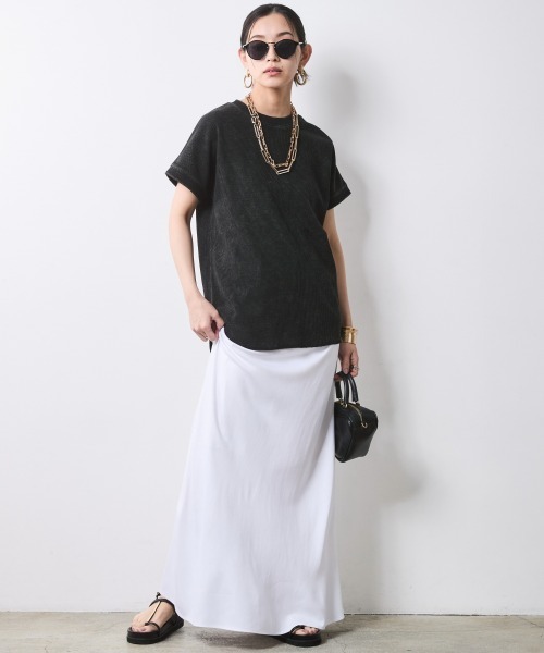 CHIC STYLE（シックスタイル）の「【セットアップ対応】ヴィンテージ加工サーマルフレンチスリーブカットソー＜大きいサイズ有＞シックスタイル（Tシャツ/カットソー・レディース・ブラウン系/スミクロ・3L/LL/L/M/5L/4L）」の17枚目の写真