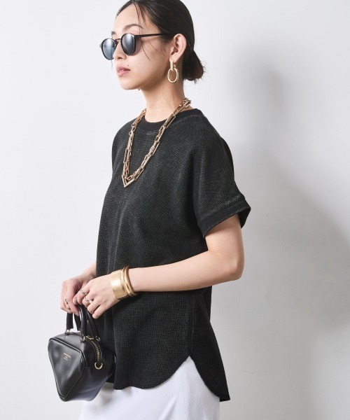 CHIC STYLE（シックスタイル）の「【セットアップ対応】ヴィンテージ加工サーマルフレンチスリーブカットソー＜大きいサイズ有＞シックスタイル（Tシャツ/カットソー・レディース・ブラウン系/スミクロ・3L/LL/L/M/5L/4L）」の19枚目の写真