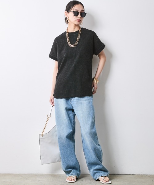 CHIC STYLE（シックスタイル）の「【セットアップ対応】ヴィンテージ加工サーマルフレンチスリーブカットソー＜大きいサイズ有＞シックスタイル（Tシャツ/カットソー・レディース・ブラウン系/スミクロ・3L/LL/L/M/5L/4L）」の10枚目の写真