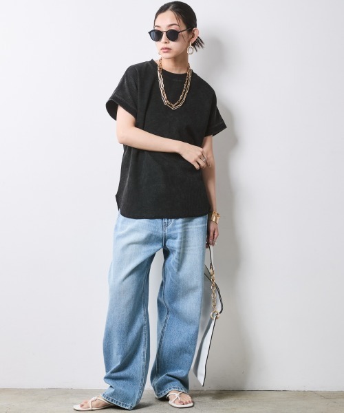 CHIC STYLE（シックスタイル）の「【セットアップ対応】ヴィンテージ加工サーマルフレンチスリーブカットソー＜大きいサイズ有＞シックスタイル（Tシャツ/カットソー・レディース・ブラウン系/スミクロ・3L/LL/L/M/5L/4L）」の11枚目の写真