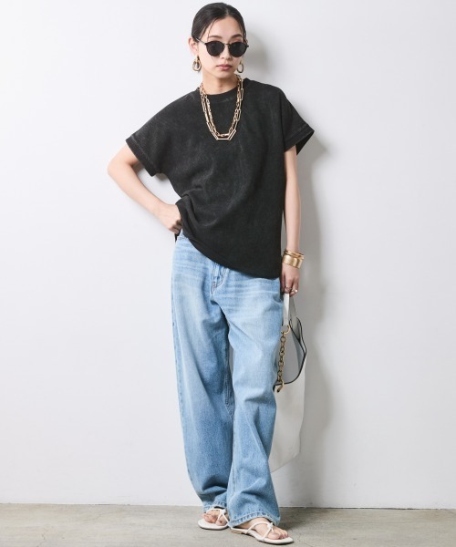 CHIC STYLE（シックスタイル）の「【セットアップ対応】ヴィンテージ加工サーマルフレンチスリーブカットソー＜大きいサイズ有＞シックスタイル（Tシャツ/カットソー・レディース・ブラウン系/スミクロ・3L/LL/L/M/5L/4L）」の12枚目の写真