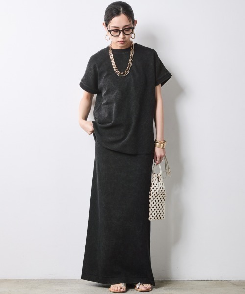 CHIC STYLE（シックスタイル）の「【セットアップ対応】ヴィンテージ加工サーマルフレンチスリーブカットソー＜大きいサイズ有＞シックスタイル（Tシャツ/カットソー・レディース・ブラウン系/スミクロ・3L/LL/L/M/5L/4L）」の14枚目の写真