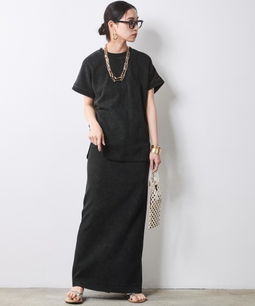 CHIC STYLE（シックスタイル）の「【セットアップ対応】ヴィンテージ加工サーマルフレンチスリーブカットソー＜大きいサイズ有＞シックスタイル（Tシャツ/カットソー・レディース・ブラウン系/スミクロ・3L/LL/L/M/5L/4L）」の5枚目の写真